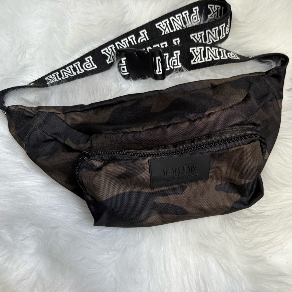 PINK Victoria's Secret Green and Black Belt Bag with Adjustable Straps
